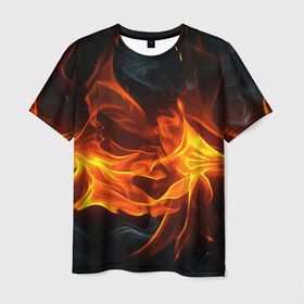 Мужская футболка 3D с принтом Пламя костра в Белгороде, 100% полиэфир | прямой крой, круглый вырез горловины, длина до линии бедер | 