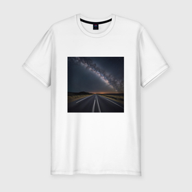 Мужская футболка хлопок Slim с принтом Дорога к млечному пути в Екатеринбурге, 92% хлопок, 8% лайкра | приталенный силуэт, круглый вырез ворота, длина до линии бедра, короткий рукав | 
