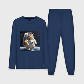 Мужская пижама с лонгсливом хлопок с принтом Толстый котик астронавт в Санкт-Петербурге,  |  | 