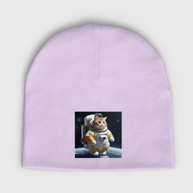 Мужская шапка демисезонная с принтом Толстый котик астронавт ,  |  | Тематика изображения на принте: 