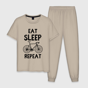 Мужская пижама хлопок с принтом Eat sleep bike repeat в Санкт-Петербурге, 100% хлопок | брюки и футболка прямого кроя, без карманов, на брюках мягкая резинка на поясе и по низу штанин
 | 