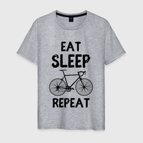 Мужская футболка хлопок с принтом Eat sleep bike repeat в Тюмени, 100% хлопок | прямой крой, круглый вырез горловины, длина до линии бедер, слегка спущенное плечо. | 