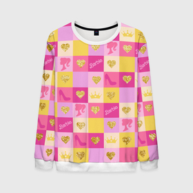 Мужской свитшот 3D с принтом Барби: желтые и розовые квадраты паттерн в Белгороде, 100% полиэстер с мягким внутренним слоем | круглый вырез горловины, мягкая резинка на манжетах и поясе, свободная посадка по фигуре | 