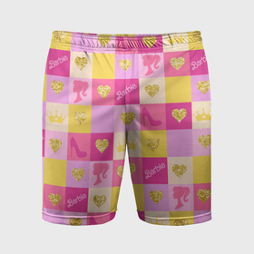 Мужские шорты спортивные с принтом Барби: желтые и розовые квадраты паттерн в Кировске,  |  | 