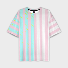 Мужская футболка oversize 3D с принтом Полоска Барби и Кена   сплит: нежно мытный и розовый в Кировске,  |  | 
