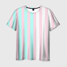 Мужская футболка 3D с принтом Полоска Барби и Кена   сплит: нежно мытный и розовый , 100% полиэфир | прямой крой, круглый вырез горловины, длина до линии бедер | 