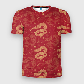 Мужская футболка 3D Slim с принтом The chinese dragon pattern в Екатеринбурге, 100% полиэстер с улучшенными характеристиками | приталенный силуэт, круглая горловина, широкие плечи, сужается к линии бедра | 