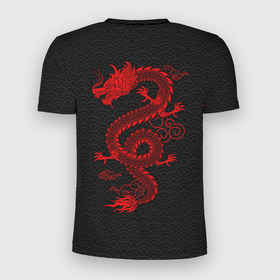 Мужская футболка 3D Slim с принтом Chinese red dragon в Санкт-Петербурге, 100% полиэстер с улучшенными характеристиками | приталенный силуэт, круглая горловина, широкие плечи, сужается к линии бедра | Тематика изображения на принте: 