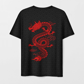 Мужская футболка 3D с принтом Chinese red dragon в Петрозаводске, 100% полиэфир | прямой крой, круглый вырез горловины, длина до линии бедер | 