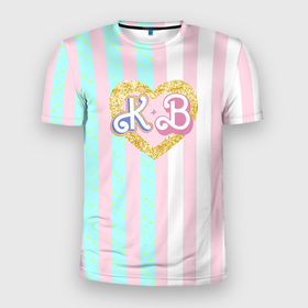 Мужская футболка 3D Slim с принтом Кен плюс Барби: сплит розовых и голубых полосок в Екатеринбурге, 100% полиэстер с улучшенными характеристиками | приталенный силуэт, круглая горловина, широкие плечи, сужается к линии бедра | 