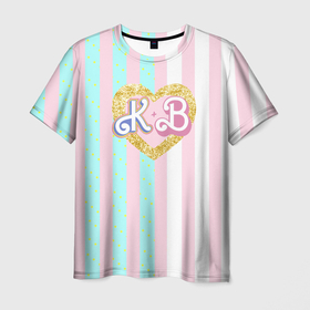 Мужская футболка 3D с принтом Кен плюс Барби: сплит розовых и голубых полосок в Санкт-Петербурге, 100% полиэфир | прямой крой, круглый вырез горловины, длина до линии бедер | 