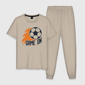Мужская пижама хлопок с принтом Game on football в Екатеринбурге, 100% хлопок | брюки и футболка прямого кроя, без карманов, на брюках мягкая резинка на поясе и по низу штанин
 | 