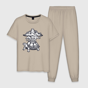 Мужская пижама хлопок с принтом Слоны на черепахе , 100% хлопок | брюки и футболка прямого кроя, без карманов, на брюках мягкая резинка на поясе и по низу штанин
 | 