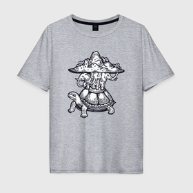Мужская футболка хлопок Oversize с принтом Слоны на черепахе в Екатеринбурге, 100% хлопок | свободный крой, круглый ворот, “спинка” длиннее передней части | 