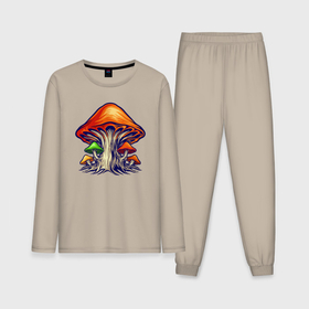 Мужская пижама с лонгсливом хлопок с принтом Mushroom family ,  |  | Тематика изображения на принте: 