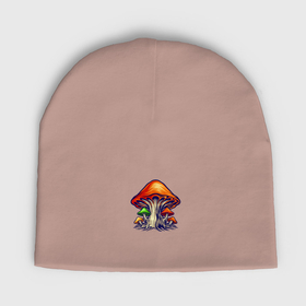 Мужская шапка демисезонная с принтом Mushroom family ,  |  | Тематика изображения на принте: 