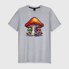 Мужская футболка хлопок Slim с принтом Mushroom family в Кировске, 92% хлопок, 8% лайкра | приталенный силуэт, круглый вырез ворота, длина до линии бедра, короткий рукав | 