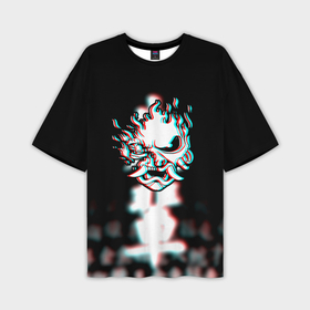 Мужская футболка oversize 3D с принтом Samurai glitch cyberpunk city ,  |  | Тематика изображения на принте: 