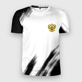 Мужская футболка 3D Slim с принтом Russia sport черно белый в Белгороде, 100% полиэстер с улучшенными характеристиками | приталенный силуэт, круглая горловина, широкие плечи, сужается к линии бедра | 