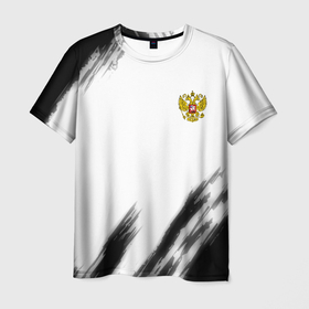 Мужская футболка 3D с принтом Russia sport черно белый , 100% полиэфир | прямой крой, круглый вырез горловины, длина до линии бедер | 