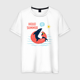 Мужская футболка хлопок с принтом Акулье лето в Курске, 100% хлопок | прямой крой, круглый вырез горловины, длина до линии бедер, слегка спущенное плечо. | 