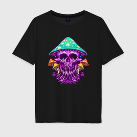 Мужская футболка хлопок Oversize с принтом Mushroom skull в Курске, 100% хлопок | свободный крой, круглый ворот, “спинка” длиннее передней части | 