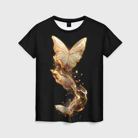Женская футболка 3D с принтом Полёт бабочек в Белгороде, 100% полиэфир ( синтетическое хлопкоподобное полотно) | прямой крой, круглый вырез горловины, длина до линии бедер | 