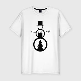 Мужская футболка хлопок Slim с принтом Креативный новогодний снеговик в Тюмени, 92% хлопок, 8% лайкра | приталенный силуэт, круглый вырез ворота, длина до линии бедра, короткий рукав | 