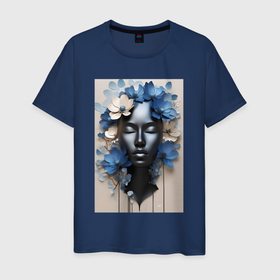 Мужская футболка хлопок с принтом Манекен в синих и бежевых цветах   нейросеть в Курске, 100% хлопок | прямой крой, круглый вырез горловины, длина до линии бедер, слегка спущенное плечо. | 