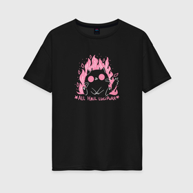 Женская футболка хлопок Oversize с принтом Котик демон , 100% хлопок | свободный крой, круглый ворот, спущенный рукав, длина до линии бедер
 | Тематика изображения на принте: 
