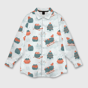 Мужская рубашка oversize 3D с принтом Зимние веселые лягушки на санках паттерн ,  |  | 