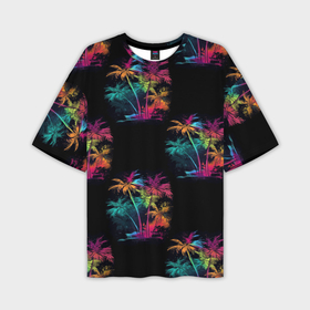 Мужская футболка oversize 3D с принтом Паттерн с пальмами в неоновых цветах в Петрозаводске,  |  | 
