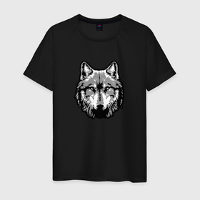 Мужская футболка хлопок с принтом Абстрактный волк в Екатеринбурге, 100% хлопок | прямой крой, круглый вырез горловины, длина до линии бедер, слегка спущенное плечо. | 