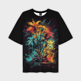 Мужская футболка oversize 3D с принтом Яркие пальмы ,  |  | 
