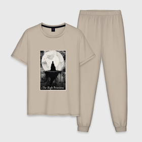 Мужская пижама хлопок с принтом Старший аркан таро верховная жрица в Петрозаводске, 100% хлопок | брюки и футболка прямого кроя, без карманов, на брюках мягкая резинка на поясе и по низу штанин
 | 