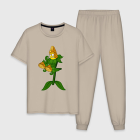 Мужская пижама хлопок с принтом Зерновая Кукуруза , 100% хлопок | брюки и футболка прямого кроя, без карманов, на брюках мягкая резинка на поясе и по низу штанин
 | 