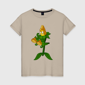 Женская футболка хлопок с принтом Зерновая Кукуруза в Петрозаводске, 100% хлопок | прямой крой, круглый вырез горловины, длина до линии бедер, слегка спущенное плечо | 