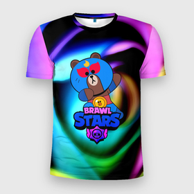 Мужская футболка 3D Slim с принтом Brawl stars neon teddy в Кировске, 100% полиэстер с улучшенными характеристиками | приталенный силуэт, круглая горловина, широкие плечи, сужается к линии бедра | 