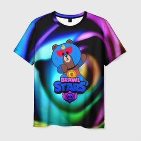Мужская футболка 3D с принтом Brawl stars neon teddy , 100% полиэфир | прямой крой, круглый вырез горловины, длина до линии бедер | 