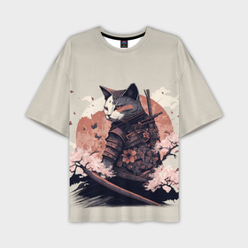 Мужская футболка oversize 3D с принтом Боевой котенок ниндзя   японская сакура в Белгороде,  |  | Тематика изображения на принте: 