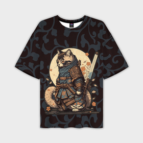 Мужская футболка oversize 3D с принтом Кот якудза   японский воин в Тюмени,  |  | Тематика изображения на принте: 