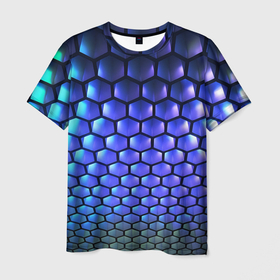 Мужская футболка 3D с принтом Цветные соты   объемная абстракция в Новосибирске, 100% полиэфир | прямой крой, круглый вырез горловины, длина до линии бедер | Тематика изображения на принте: 