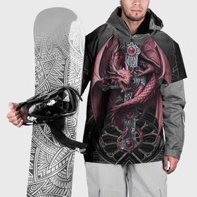 Накидка на куртку 3D с принтом Красный кельтский дракон на готическом кресте в Курске, 100% полиэстер |  | 
