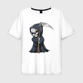Мужская футболка хлопок Oversize с принтом Смерть с косой в Тюмени, 100% хлопок | свободный крой, круглый ворот, “спинка” длиннее передней части | Тематика изображения на принте: 