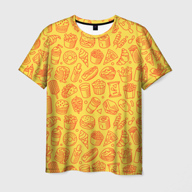 Мужская футболка 3D с принтом Фастфуд   жёлтый в Кировске, 100% полиэфир | прямой крой, круглый вырез горловины, длина до линии бедер | 