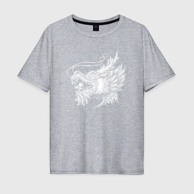 Мужская футболка хлопок Oversize с принтом Белый китайский зубастый дракон в Кировске, 100% хлопок | свободный крой, круглый ворот, “спинка” длиннее передней части | Тематика изображения на принте: 
