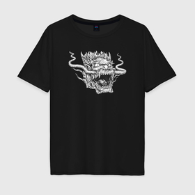 Мужская футболка хлопок Oversize с принтом Зубастый китайский дракон в Кировске, 100% хлопок | свободный крой, круглый ворот, “спинка” длиннее передней части | Тематика изображения на принте: 