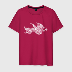 Мужская футболка хлопок с принтом Белый крылатый китайский дракон , 100% хлопок | прямой крой, круглый вырез горловины, длина до линии бедер, слегка спущенное плечо. | Тематика изображения на принте: 