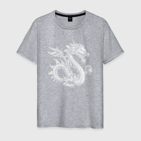 Мужская футболка хлопок с принтом Белый китайский дракон с шаром в Петрозаводске, 100% хлопок | прямой крой, круглый вырез горловины, длина до линии бедер, слегка спущенное плечо. | 