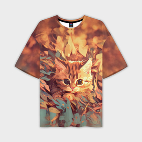 Мужская футболка oversize 3D с принтом Котёнок в зарослях в Петрозаводске,  |  | 